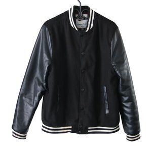 Varcity black varsity faux leather sleeves jacket